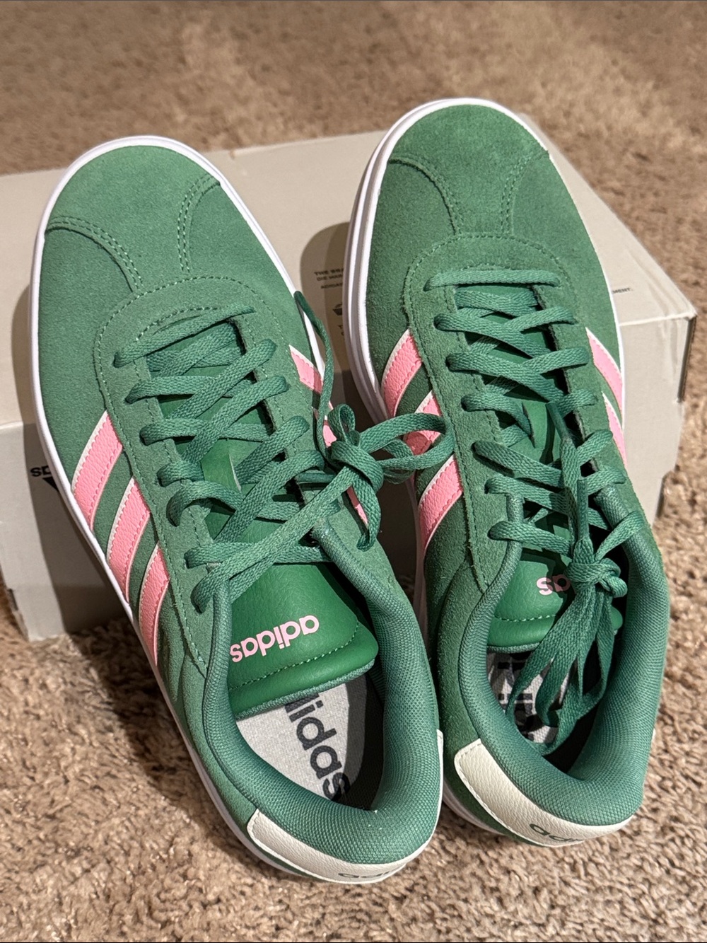 adidas Women's Green Suede Sneakers with Pink Stripes - Picture 5 of 7